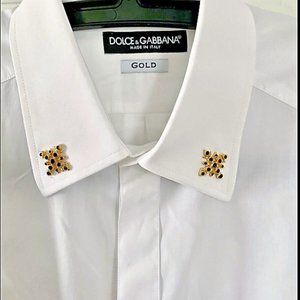 Dolce & Gabbana Gold Mens Dress Shirt White Cotton Size 15.5/39 Msrp $699!